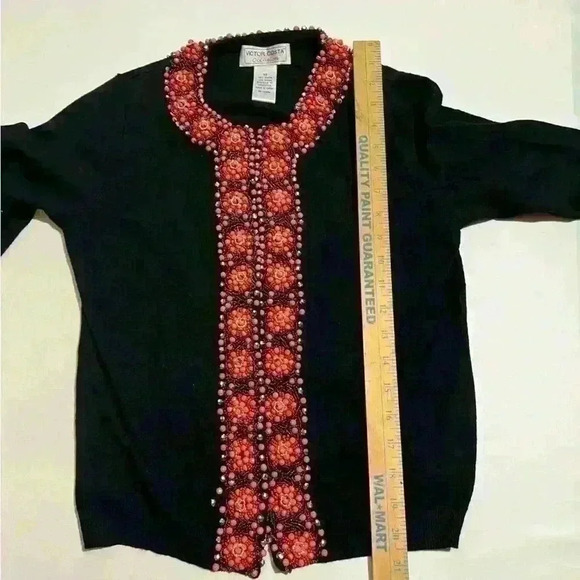 Vintage Victor Costa Womens Floral Beaded Sequin Rayon Cardigan Sweater XS - Picture 5 of 10